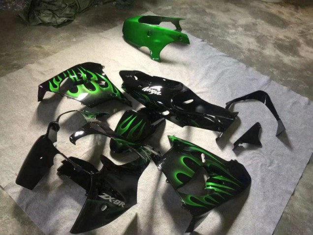 2000-2001 Glossy Black Green Flame Kawasaki ZX9R Motorcyle Fairings UK 2000-2001 Glossy Black Green Flame Kawasaki ZX9R Motorcyle Fairings UK