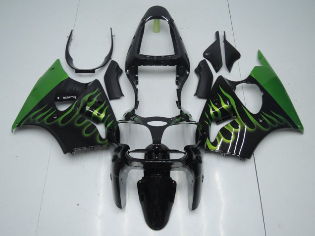 2000-2002 Black with Green Flame Kawasaki ZX6R Motorcyle Fairings UK 2000-2002 Black with Green Flame Kawasaki ZX6R Motorcyle Fairings UK