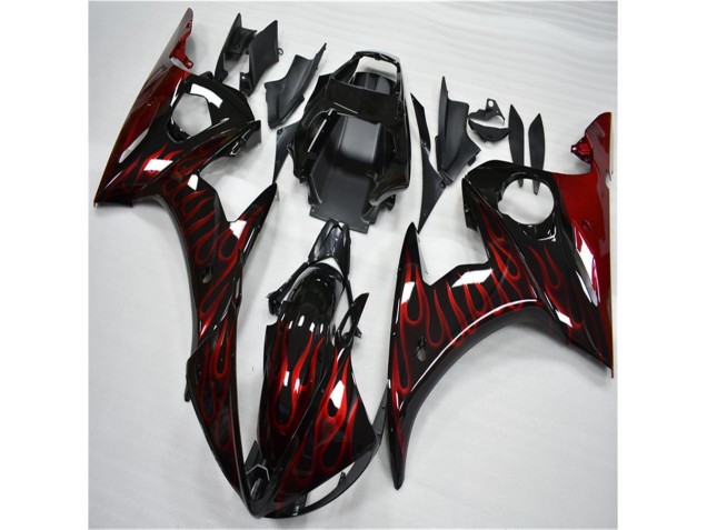 2003-2005 Black Red Flame Yamaha YZF R6 Motorcycle Fairing UK 2003-2005 Black Red Flame Yamaha YZF R6 Motorcycle Fairing UK