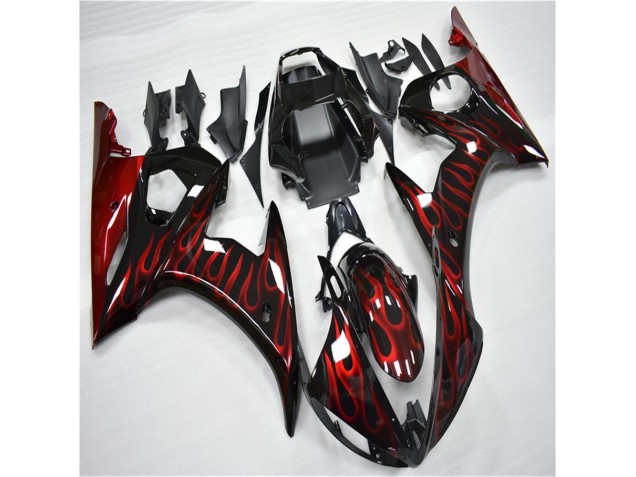 2003-2005 Black Red Flame Yamaha YZF R6 Motorcycle Fairing UK 2003-2005 Black Red Flame Yamaha YZF R6 Motorcycle Fairing UK