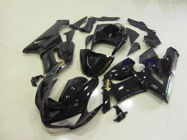 2005-2006 Glossy Black Gold Decals Kawasaki ZX6R Motorcycle Fairings Kits UK 2005-2006 Glossy Black Gold Decals Kawasaki ZX6R Motorcycle Fairings Kits UK