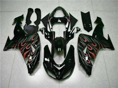 2006-2007 Black Red Flame Kawasaki ZX10R Motorcyle Fairings UK