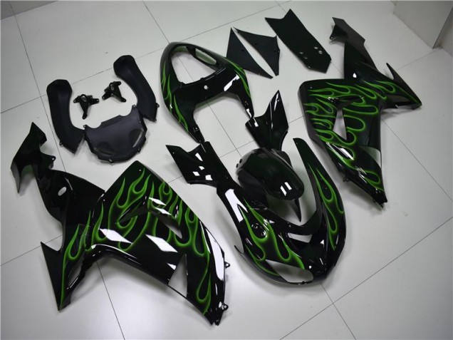 2006-2007 Black Green Flame Kawasaki ZX10R Motorcycle Fairing UK 2006-2007 Black Green Flame Kawasaki ZX10R Motorcycle Fairing UK