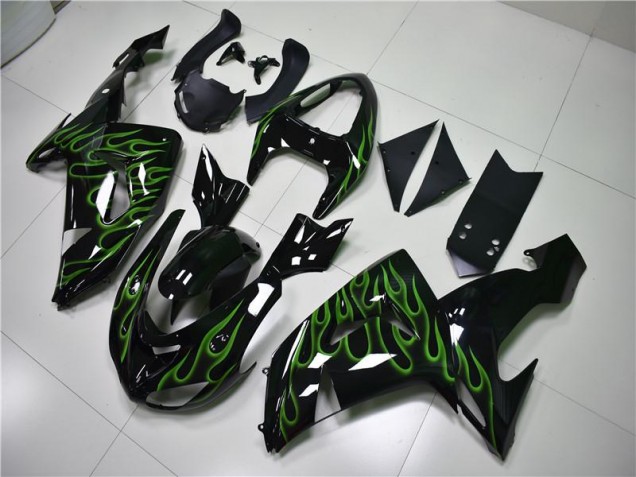 2006-2007 Black Green Flame Kawasaki ZX10R Motorcycle Fairing UK 2006-2007 Black Green Flame Kawasaki ZX10R Motorcycle Fairing UK
