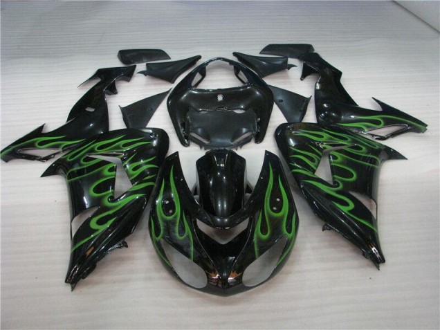 2006-2007 Black Green Flame Kawasaki ZX10R Motorcycle Fairing UK 2006-2007 Black Green Flame Kawasaki ZX10R Motorcycle Fairing UK