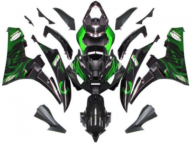 2006-2007 Black Green Flame Yamaha YZF R6 Bike Fairing Kit UK