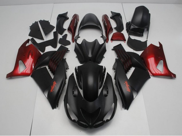 2006-2011 Matte Black and Red Kawasaki ZX14R ZZR1400 Motorcycle Fairing Kit UK