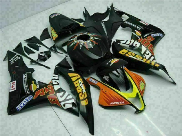 2007-2008 Black Yellow Repsol 46 Honda CBR600RR Motorcycle Bodywork UK 2007-2008 Black Yellow Repsol 46 Honda CBR600RR Motorcycle Bodywork UK