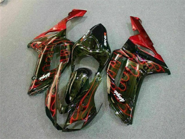 2007-2008 Black Red Flame Kawasaki ZX6R Motor Bike Fairings UK 2007-2008 Black Red Flame Kawasaki ZX6R Motor Bike Fairings UK
