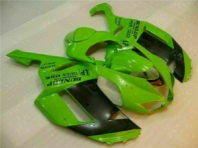 2007-2008 Green Black Dunlop Kawasaki ZX6R Motorbike Fairing Kits UK 2007-2008 Green Black Dunlop Kawasaki ZX6R Motorbike Fairing Kits UK