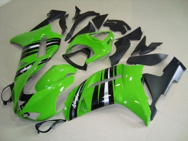 2007-2008 Green and Silver Stripe Kawasaki ZX6R Motorcycle Fairings Kits UK