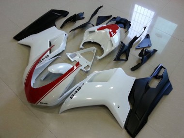 2007-2014 Matte Black White with Red Stripe Ducati 848 1098 1198 Bike Fairings UK