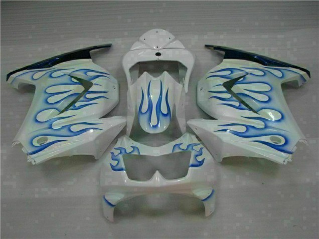 2008-2012 White Blue Flame Kawasaki EX250 Motorcycle Bodywork UK 2008-2012 White Blue Flame Kawasaki EX250 Motorcycle Bodywork UK