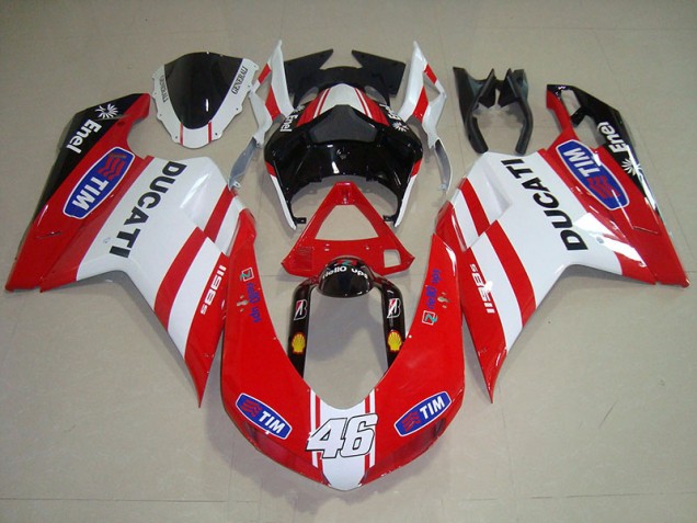 2007-2014 Red White Tim 46 Ducati 1098 Motorcycle Fairing Kit UK 2007-2014 Red White Tim 46 Ducati 1098 Motorcycle Fairing Kit UK