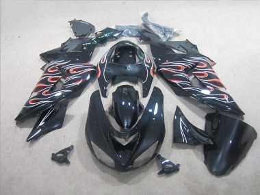 2006-2007 Black White Red Flame Kawasaki ZX10R Motorbike Fairing UK