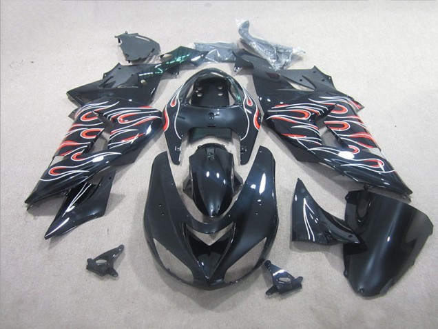 2006-2007 Black White Red Flame Kawasaki ZX10R Motorbike Fairing UK