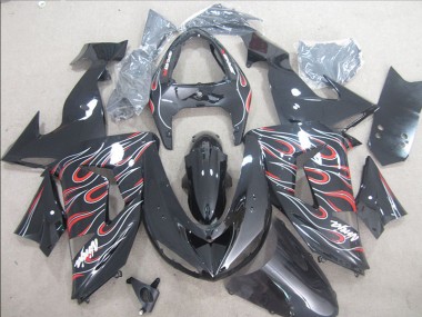 2006-2007 Black Red White Flame Ninja Kawasaki ZX10R Bike Fairings UK