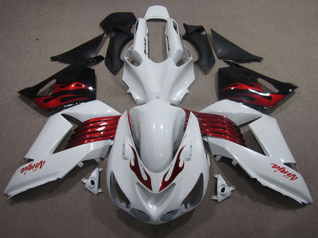 2006-2011 White Red Ninja Kawasaki ZX14R ZZR1400 Motorcycle Fairings Kits UK 2006-2011 White Red Ninja Kawasaki ZX14R ZZR1400 Motorcycle Fairings Kits UK