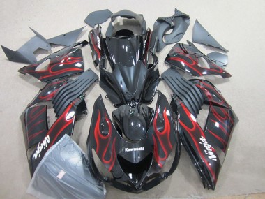 2006-2011 Black Red Flame Ninja Kawasaki ZX14R ZZR1400 Motorcyle Fairings UK