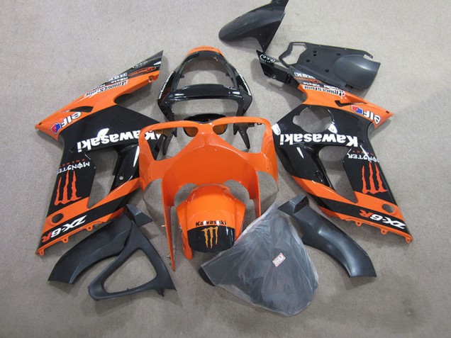 2003-2004 Black Orange Monster Kawasaki ZX6R Motorbike Fairings UK 2003-2004 Black Orange Monster Kawasaki ZX6R Motorbike Fairings UK