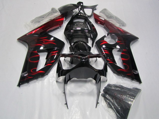 2003-2004 Black Red Flame Kawasaki ZX6R Motorcycle Fairing UK 2003-2004 Black Red Flame Kawasaki ZX6R Motorcycle Fairing UK