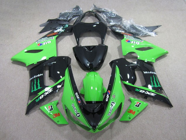 2005-2006 Black Green 3M Touch4 Monster Kawasaki ZX6R Motorbike Fairing UK 2005-2006 Black Green 3M Touch4 Monster Kawasaki ZX6R Motorbike Fairing UK