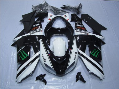 2007-2008 Black White Monster Touch4 Kawasaki ZX6R Bike Fairings UK