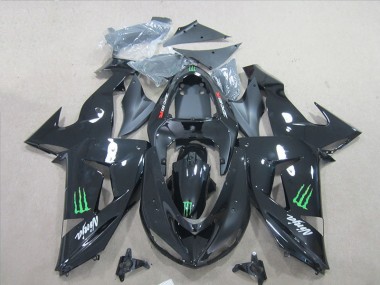 2007-2008 Black Ninja Green Monster Kawasaki ZX6R Bike Fairing Kit UK