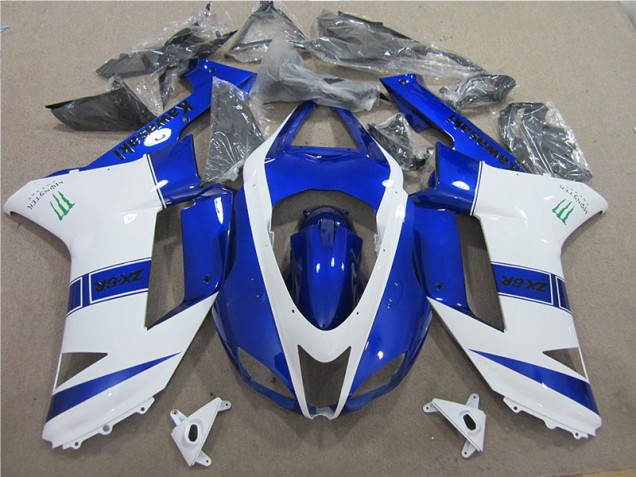 2007-2008 Blue White Monster Kawasaki ZX6R Bike Fairing UK 2007-2008 Blue White Monster Kawasaki ZX6R Bike Fairing UK