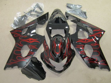 2004-2005 Black Red Flame Suzuki GSXR600 Replacement Fairings UK