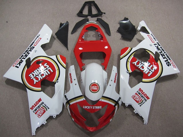 2004-2005 Red White Lucky Strike Motul Suzuki GSXR600 Motorcycle Replacement Fairings UK 2004-2005 Red White Lucky Strike Motul Suzuki GSXR600 Motorcycle Replacement Fairings UK
