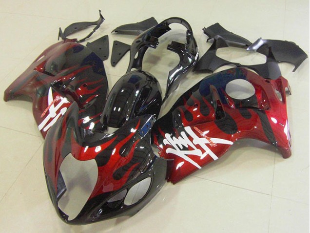 1996-2007 Black Red Flame Suzuki GSXR1300 Hayabusa Bike Fairings UK