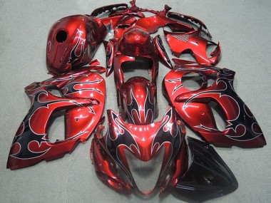 1996-2007 Red with Black Flame Suzuki GSXR1300 Hayabusa Motorcycle Fairings Kits UK