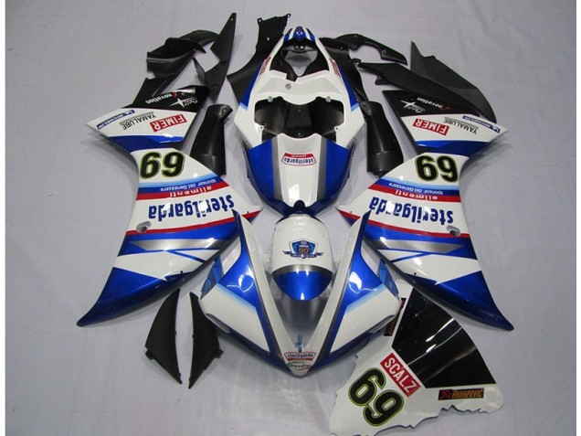 2009-2011 White Blue Sterilgarda SCALZ 69 Yamaha YZF R1 Motorcycle Replacement Fairings UK 2009-2011 White Blue Sterilgarda SCALZ 69 Yamaha YZF R1 Motorcycle Replacement Fairings UK