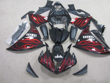 2009-2011 Black Red Flame White Decal Yamaha YZF R1 Motorbike Fairings UK